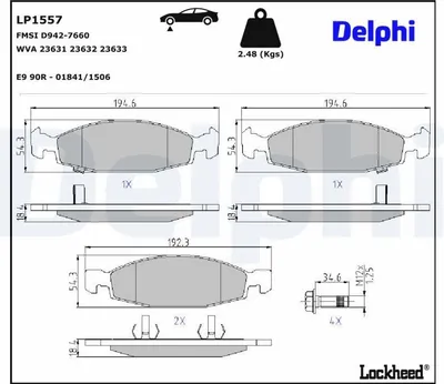 Produktbild von DELPHI Bremsbeläge Satz Vorne Bremsklötze für JEEP GRAND CHEROKEE II (WJ, WG) LP1557