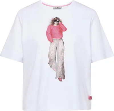 Produktbild von Weißes T-Shirt aus 100% Baumwolle mit Frontprint, legerer Schnitt, Größe 46
