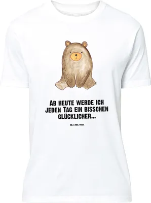 Produktbild von Mr. & Mrs. Panda Größe M T-Shirt Bär sitzend - Weiß - Geschenk, Tshirt, Shirt, Herren, mit Spruch, Teddy