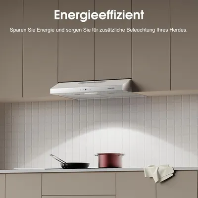 Produktbild von SR60WS Dunstabzugshauben, 60 cm, Umluftbetrieb, leiser Betrieb mit 214 m³/h, 3 Leistungsstufen, Touch-Bedienung, Unterbauhauben mit Kohlefilter CF158, weiß