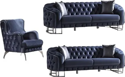 Produktbild von Villa Möbel Sofa Set Rocco Anthrazit Stellvariante:3+3+1 Handmade, pflegeleichter Mikrofaser Samtstoff
