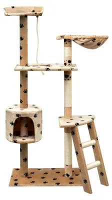 Produktbild von Katzenkratzbaum Sisal 150 cm Beige mit Pfotenmotiv, Katzenmöbel, Kratztonne für Katzen, Aktivitätskratzbäume, Katzenzubehör