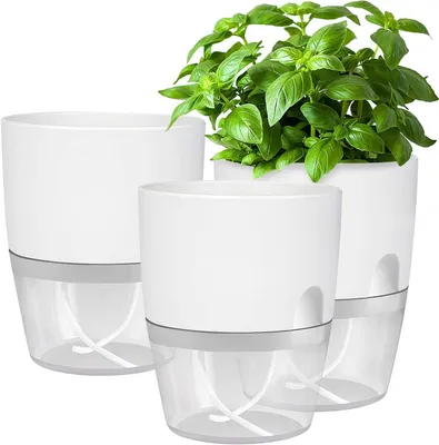 Produktbild von Kräutertopf mit Selbstbewässerung, 3er Set, Blumentöpfe, mit Wasserspeicher,Kräutertopf für Küche,Kräuter Pflanzen Topf für Balkon, für Küchenkräuter