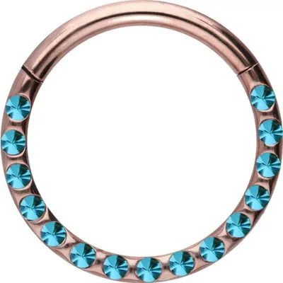 Produktbild von Ohrpiercing, Nasenpiercing, Septum Piercing Chirurgenstahl Segmentring Clicker KRISTALLE + EPOXY  RoséGold | Kristallfarbe: Zirkonblau Innendurchmesser: 10mm | Stabstärke: 1,2mm