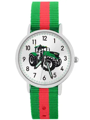 Produktbild von Kinder Armbanduhr Jungen Mädchen Traktor Trecker wasserdicht Kinderuhr grün rot