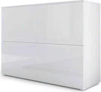 Produktbild von Vladon Sideboard Rova,  Germany, Kommode mit 4 Türen, Weiß matt/Weiß Hochglanz/Weiß Hochglanz (92 x 72 x 35 cm)