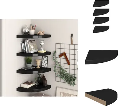 Produktbild von vidaXL Eck-Schweberegale 4 Stk. Schwarz 35x35x3,8 cm MDF -  Wandregale