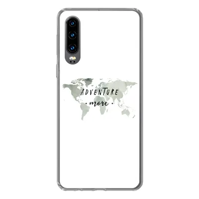 Produktbild von MuchoWow® Handyhülle Schutzhülle Hülle für Huawei P30 Weltkarte - Grau - Zitate Silikon Softcase Handy Hülle - Kartenbesitzer