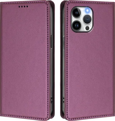 Image de Etui en cuir pour iPhone 13 Pro Max, étui magnétique en cuirPolyuréthaneavec support Violet