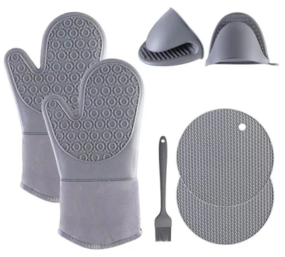 Produktbild von Ofenhandschuhe Topfhandschuhe Silikon 6er Set Grau Hitzebeständig bis 300°C