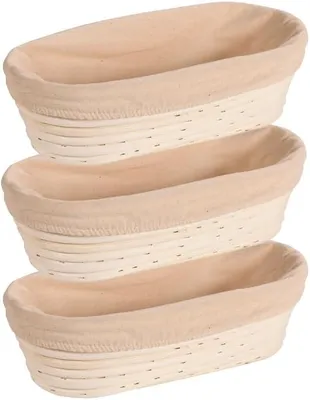 Immagine prodotto di KESPER 19732 | Set di 3 cesti per utensili/pane con rivestimento in tessuto, in rattan, dimensioni 28 x 14 x 8 cm