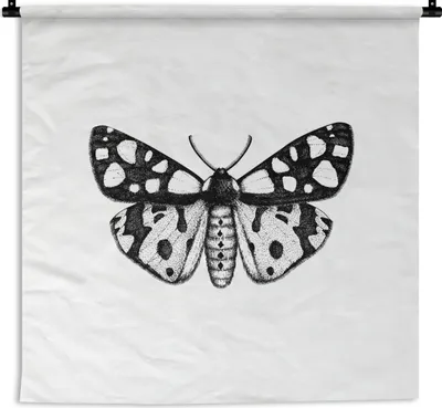 Produktbild von MuchoWow® Wandteppich Wandbehang Schmetterling - Vintage - Schwarz und weiß 150x150 cm Tapisserie Dekoration Wandtuch - Wohnaccessoires - Modernes