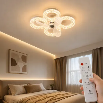Produktbild von Eurotondisplay weiß Deckenventilator LED Beleuchtung Lichtfarbe einstellbar 6 Geschwindigkeiten, timer Sommer und Wintermodus CXY-360F, KI-generiertes Bild