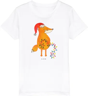 Produktbild von Mr. & Mrs. Panda Kleinkinder T-Shirt Fuchs Weihnachten 7-8 Jahre (122/128) - Weiß - Geschenk, Nikolaus, Kinder Baumwollshirt, Teenager, Winter, Weihnachtsmann, Bio, Shirt