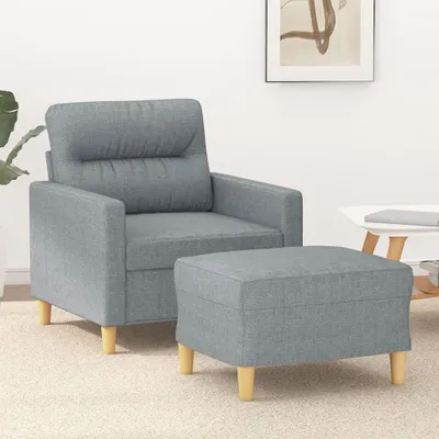 Produktbild von Hellgrauer Sessel mit Hocker, 60 cm Sitzbreite, Stoffbezug und stabilem Metallgestell für Wohnzimmer, Schlafzimmer oder Leseecke