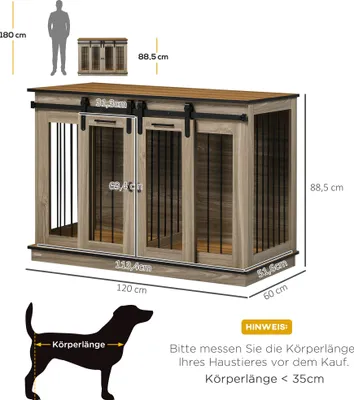 Produktbild von PawHut Hundekäfig, Hundehütte, Haustierkäfig mit Zweiraum, Doppeltüren, Eiche