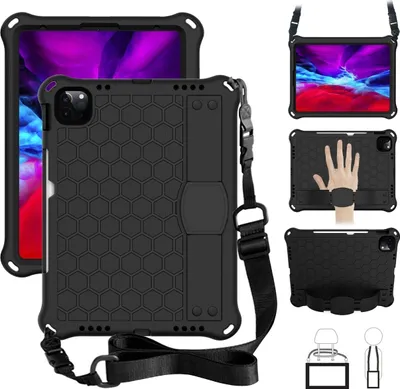 Produktbild von Mobigear HexStrap iPad Pro 11 Zoll (2024) Hülle EVA Schaum Backcover + Schulterträger - Schwarz