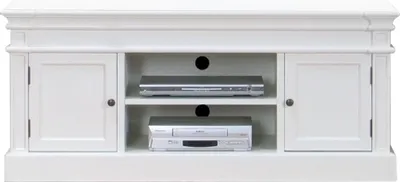 Image de Amaretta Meuble TV largeur 137 cm, hauteur 60 cm, vieux blanc, vintage patiné.