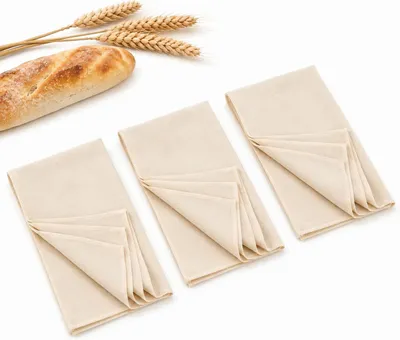 Produktbild von 3er Set Bäckerleinen für das Brotbacken, 75x45 cm Gärtuch aus natürlicher Baumwolle und Leinen