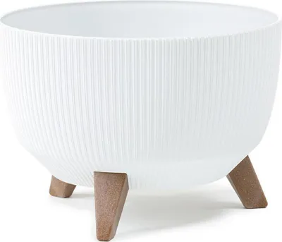 Produktbild von HowHomely Blumentopf Rund 18 cm Höhe, Pflanzkübel mit Beinen, Weiß Übertopf für garten balkon