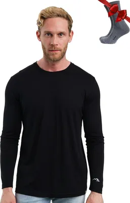 Zdjęcie produktu dla Koszulka męska z wełny merino - 100% wełna merino - Długie rękawy - Bielizna z wełny merino