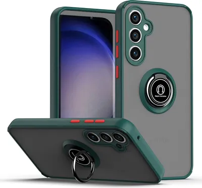 Image de Étui pour Samsung Galaxy S23FE étui en TPU translucide mat avec porte-anneau et support vert foncé