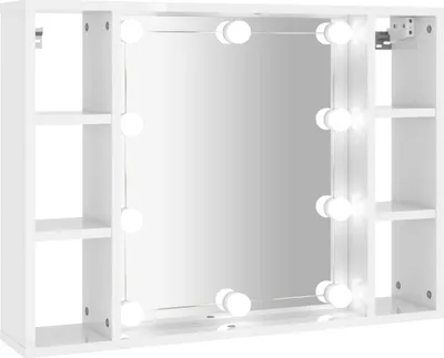 Zdjęcie produktu dla vidaXL Szafka lustrzana z LED biały wysoki połysk 76x15x55 cm