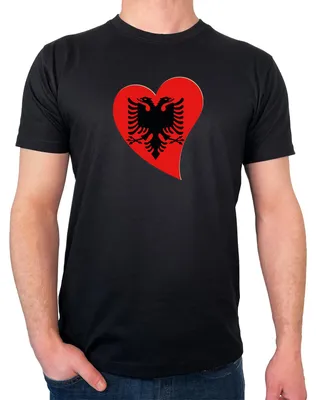 Produktbild von Huuraa Herren T-Shirt Albanien Flagge Herz XL Black Bio Baumwolle Fairtrade Herrenshirt Geschenkidee
