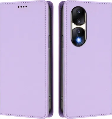 Immagine prodotto di Custodia in pelle per Honor 90 Pro, custodia magnetica in Finto cuoio con supporto viola chiaro