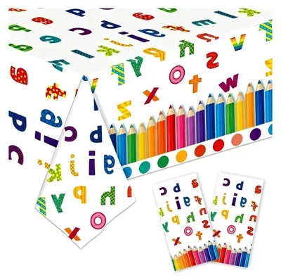 Produktbild von Deko zur Einschulung für Jungen und Mädchen, 2 Stück Tischdecken in Weiß 137x274cm