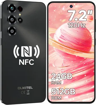Produktbild von OUKITEL C68 24GB(8+16)+512GB/1TB TF Smartphone Ohne Vertrag, 7,2 Zoll 120 Hz HD+ IPS Display, 6000 mAh 64 MP Android 15 4G Dual-SIM Handy,NFC, Schwarz