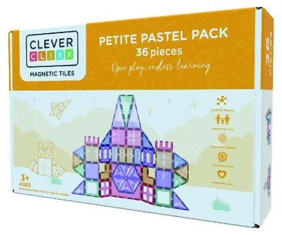 Image de Jeu de construction magnétique Pastel, 36 pièces, Cleverclixx