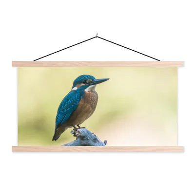 Produktbild von MuchoWow® Textilposter Eisvogel - Zweig - Vogel 60x30 cm mit holzfarbenen Rahmen - Dekoration