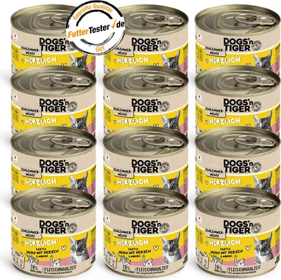 Obrázok produktu pre Dogs'n Tiger Adult, krmivo pre mačky, výdatné, vlhké krmivo pre mačky, bez obilnín, kuracie mäso, hovädzie srdce a mrkva, 12x200g