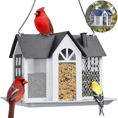 Produktbild von Vogelfutterhaus Vogel Futterspender Metall Hängend 3 Fächer wetterfest Garten Balkon 25x20x17cm für Wildvögel