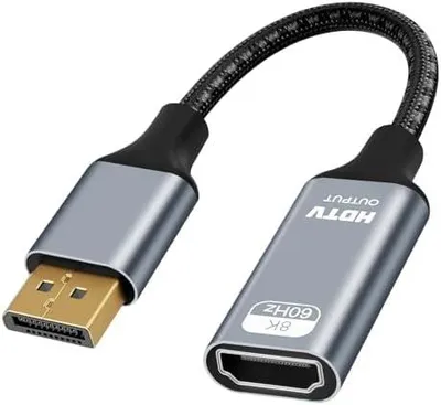 Produktbild von DisplayPort auf HDMI Adapter 8K@60Hz, aktiver DP auf HDMI Konverter unidirektional, 4K@240Hz Unterstützung, Alummgehäuse, Plug & Play für PC, Monitor, Beamer