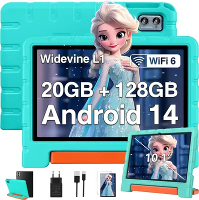 WiFi 6, Octa-Core, Widevine L1, Kindersicherung, 6000 mAh, BT 5.0, GMS es Kinder Tablet mit Eva Hülle