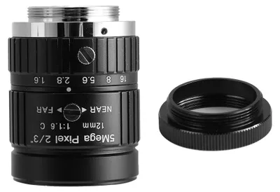 Zdjęcie produktu dla Kamera monitoringu CCTV HD, 12 mm, 5 MP, mocowanie C-Mount 2/3, z regulowaną przysłoną