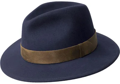 Bailey knautschbarer Outdoor Filzhut mit breitem Lederband in blau