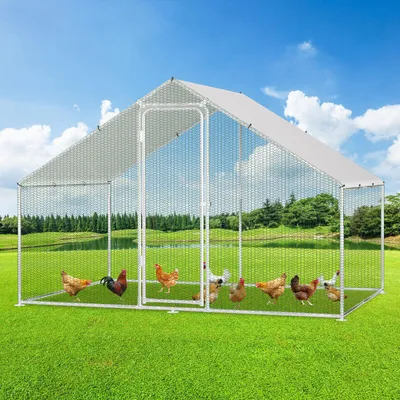 Zdjęcie produktu dla Kurnik ogrodowy Aopunly 3x2x2 m z dachem, stalowa rama ocynkowana z powłoką PE, przeznaczony dla kur, drobiu i małych zwierząt