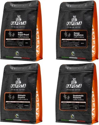 Immagine prodotto di Confezione Kafista 4x250g - Caffè monorigine torrefatto in Italia, caffè in grani Fiartrade