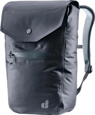 A studio shot of a gray Deuter backpack.