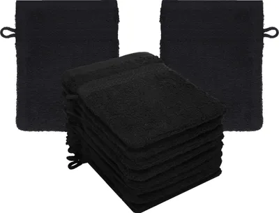 Produktbild von Betz 10 Stück Waschhandschuhe 16x21 cm PREMIUM 100% Baumwolle  Farbe: schwarz