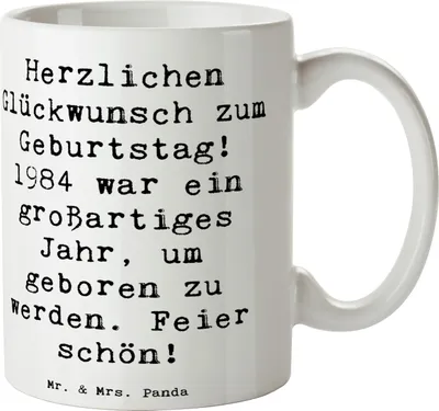 Produktbild von Mr. & Mrs. Panda Tasse Spruch 1984 Geburtstag - Weiß - Geschenk, Becher, besondere Tag, Kaffeebecher, Erinnerungen, Geburtstagsgeschenk, Kaffeetasse, Teetasse, Pott