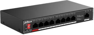 Produktbild von Dahua Technology PoE SF1009P, Unmanaged, L2, Fast Ethernet (10/100), Vollduplex, Power over Ethernet (PoE), Wandmontage