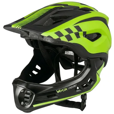 Produktbild von Vayox Fahrradhelm Enduro VA0421GM Verstellbar von 54 bis 58 CM - Größe M - mit abnehmbarem Kinnschutz - Schwarz/Grün