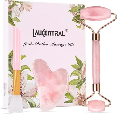Productafbeelding van Roller- en Gua Sha-set van rozenkwarts – gezichtsmassage tegen zwellingen en rimpels
