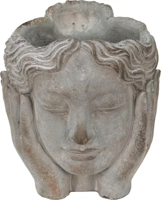 Image de Clayre & Eef Pot de fleurs tête 14x16x17 cm Gris pierre mains