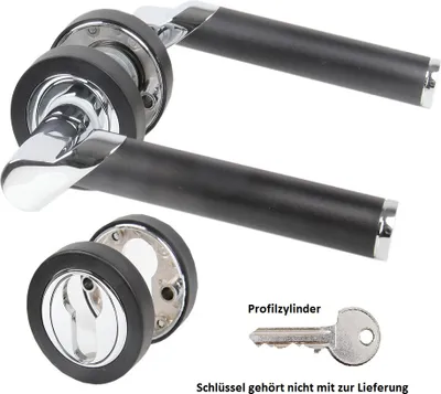Produktbild von Türdrücker Türklinke Türgriff Drückergarnitur Dukon verchromt schwarz Profilzylinder