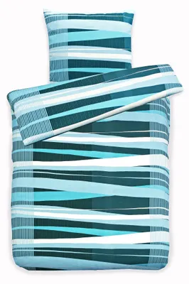 Produktbild von JACK Biber Bettwäsche 2 tlg. 135x200cm Streifen Blau Hellblau Petrol Baumwolle Reißverschluss Weich